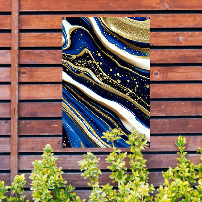 Abstracte waterval kunst met gouden accenten tuinposter