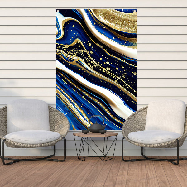 Abstracte waterval kunst met gouden accenten tuinposter