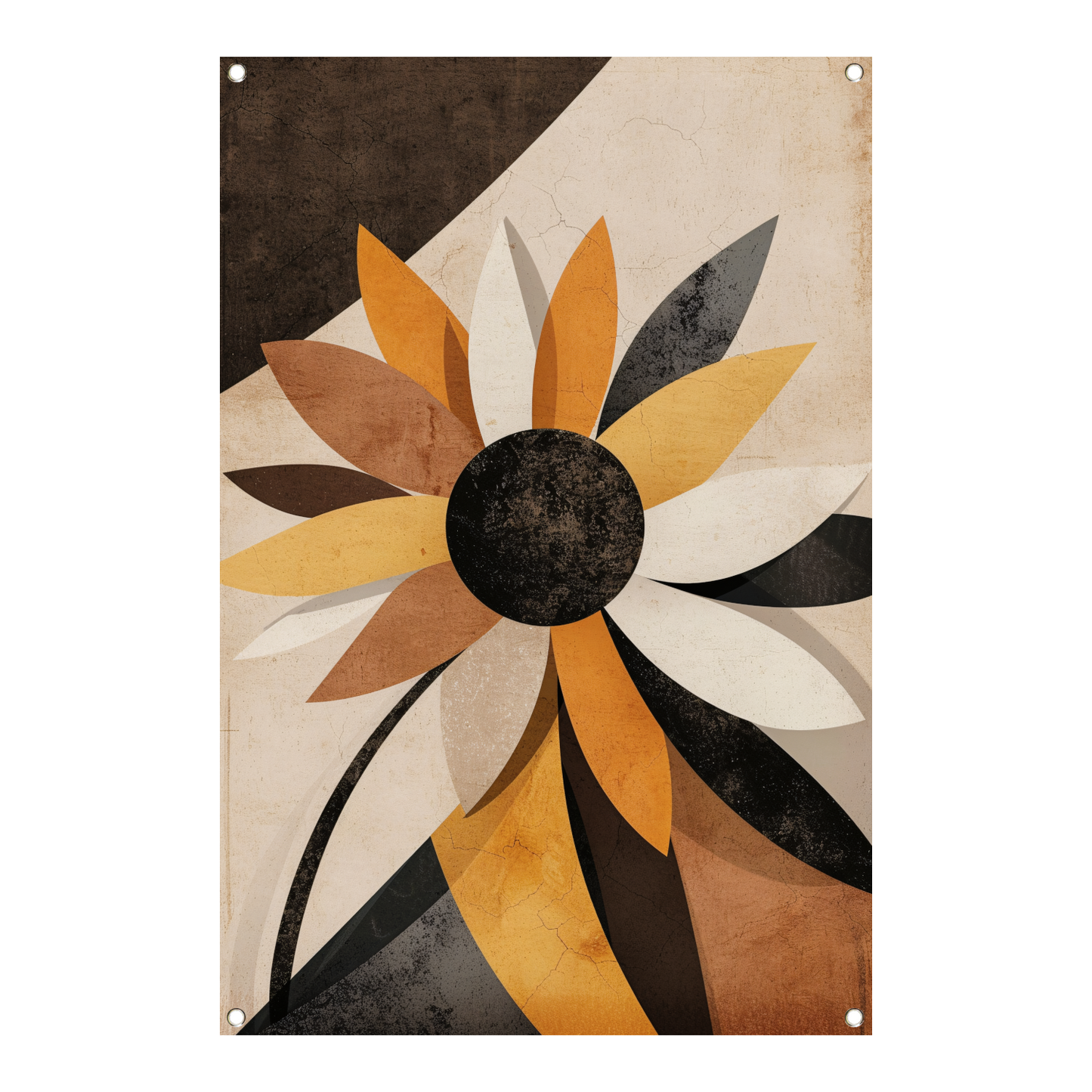 Abstracte Sepia Zonnebloem Geometrisch Ontwerp tuinposter