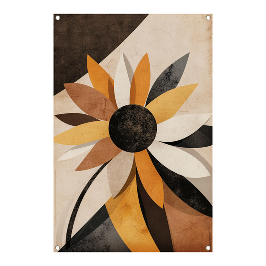 Abstracte Sepia Zonnebloem Geometrisch Ontwerp tuinposter