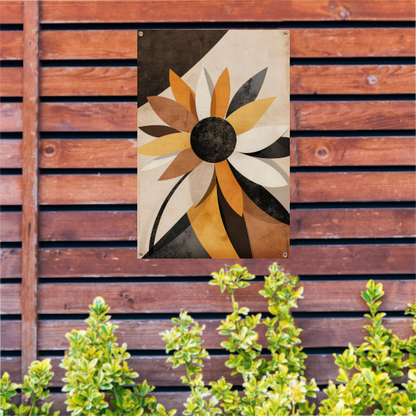 Abstracte Sepia Zonnebloem Geometrisch Ontwerp tuinposter