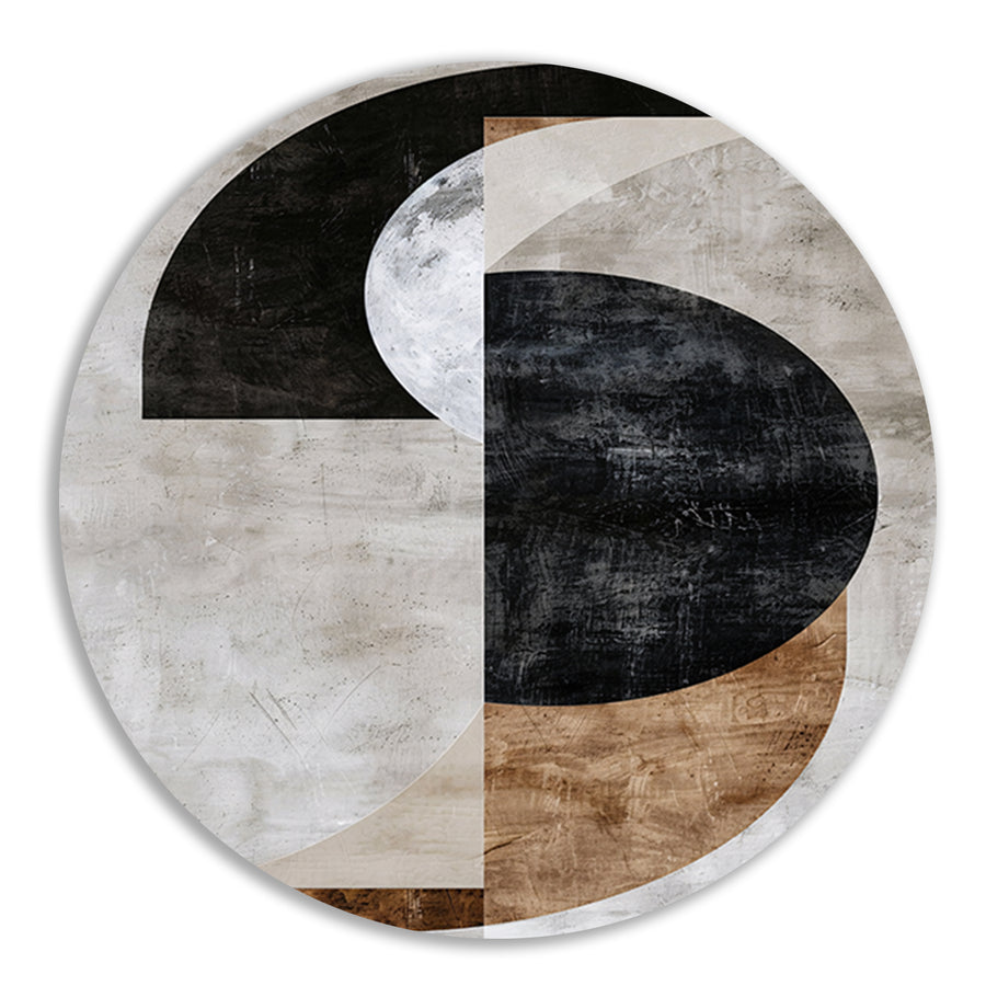 Abstracte compositie met monochrome texturen aluminium muurcirkel
