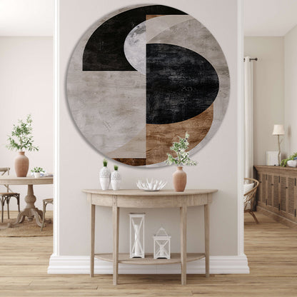 Abstracte compositie met monochrome texturen aluminium muurcirkel