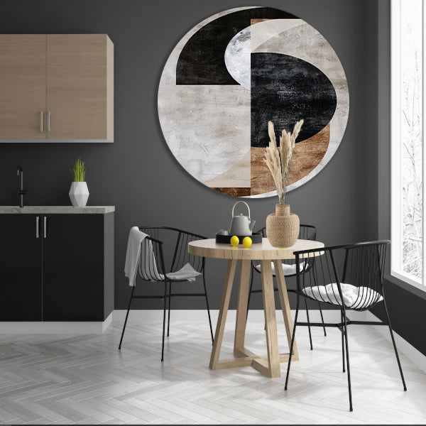 Abstracte compositie met monochrome texturen forex muurcirkel