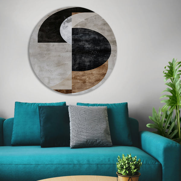 Abstracte compositie met monochrome texturen forex muurcirkel