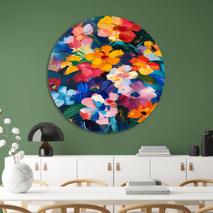 Explosie van kleuren in abstract bloemenschilderij forex muurcirkel