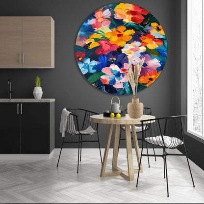 Explosie van kleuren in abstract bloemenschilderij forex muurcirkel