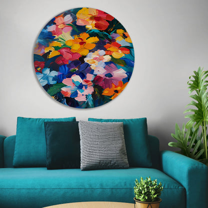 Explosie van kleuren in abstract bloemenschilderij forex muurcirkel