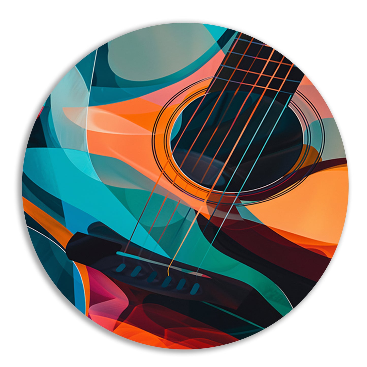 Abstract Kubistische Gitaar in Levendige Kleuren aluminium muurcirkel