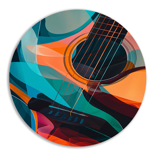 Abstract Kubistische Gitaar in Levendige Kleuren aluminium muurcirkel