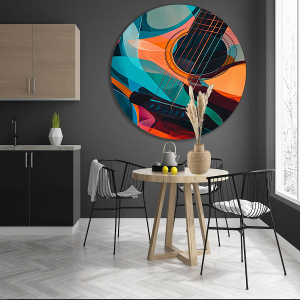 Abstract Kubistische Gitaar in Levendige Kleuren aluminium muurcirkel