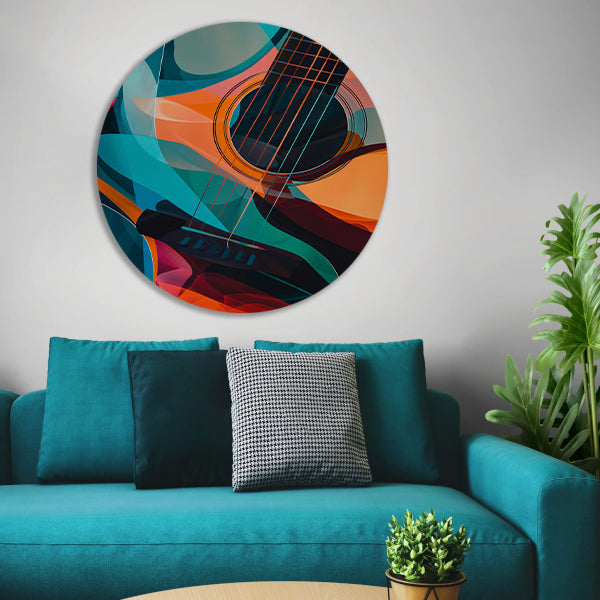 Abstract Kubistische Gitaar in Levendige Kleuren aluminium muurcirkel