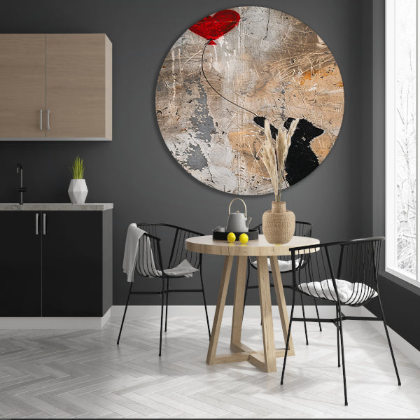 Silhouet van kat met rood hartvormige ballon forex muurcirkel