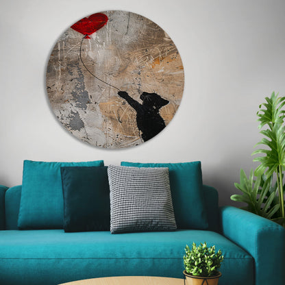 Silhouet van kat met rood hartvormige ballon forex muurcirkel