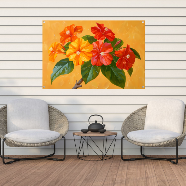 Kleurrijke bloemen en bladeren schilderij tuinposter