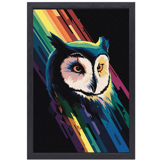 Kleurrijke abstracte uil kunst print canvas met baklijst