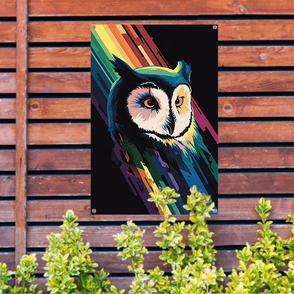 Kleurrijke abstracte uil kunst print tuinposter