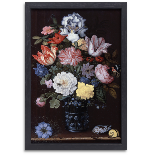 Bloemenstilleven met schelpen - Balthasar van der Ast canvas met baklijst