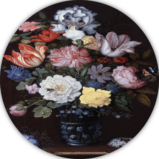 Bloemenstilleven met schelpen - Balthasar van der Ast aluminium muurcirkel
