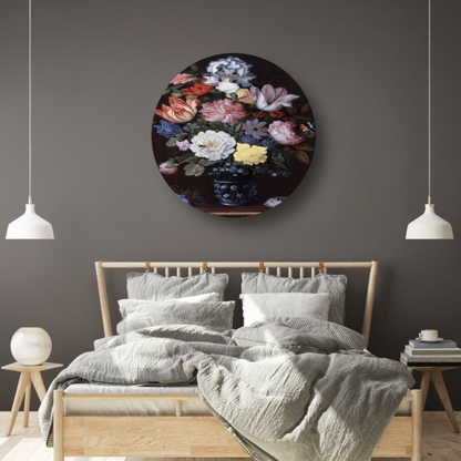 Bloemenstilleven met schelpen - Balthasar van der Ast aluminium muurcirkel