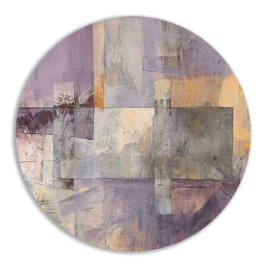 Moderne abstracte skyline met paarse tinten aluminium muurcirkel