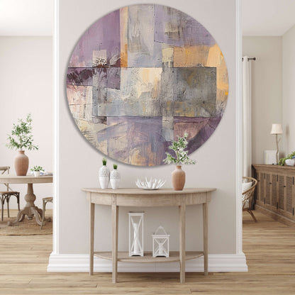 Moderne abstracte skyline met paarse tinten aluminium muurcirkel