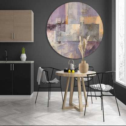 Moderne abstracte skyline met paarse tinten aluminium muurcirkel