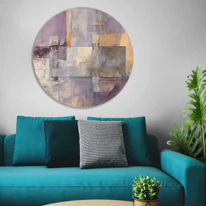 Moderne abstracte skyline met paarse tinten aluminium muurcirkel