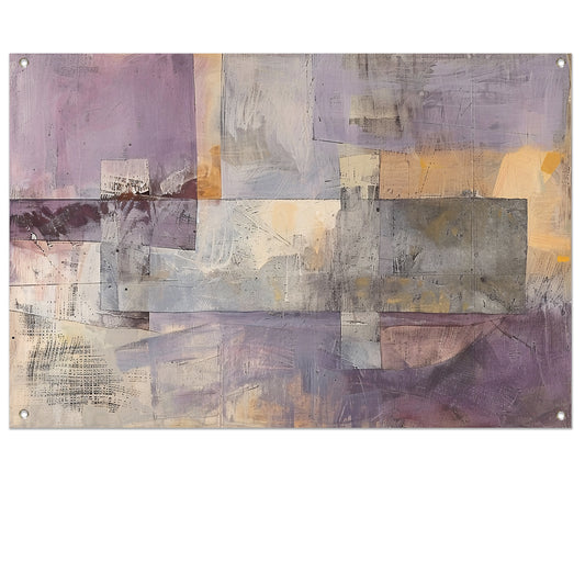 Moderne abstracte skyline met paarse tinten tuinposter