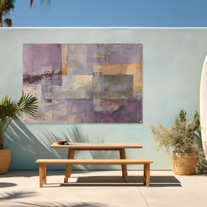 Moderne abstracte skyline met paarse tinten tuinposter