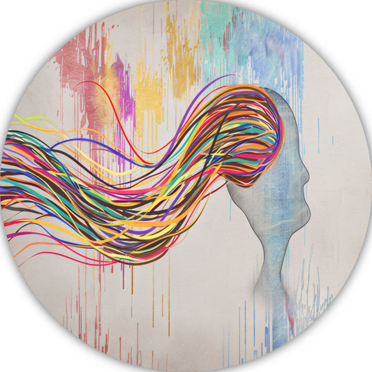 Abstracte Basquiat met kleurexplosie aluminium muurcirkel
