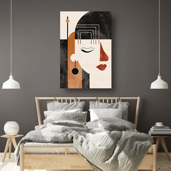 Geometrisch Profiel van een Vrouw in Art Deco canvas
