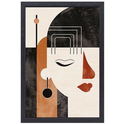 Geometrisch Profiel van een Vrouw in Art Deco canvas met baklijst