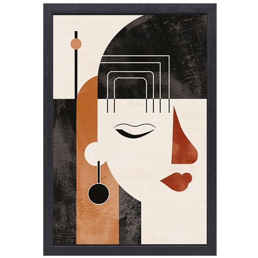 Geometrisch Profiel van een Vrouw in Art Deco canvas met baklijst