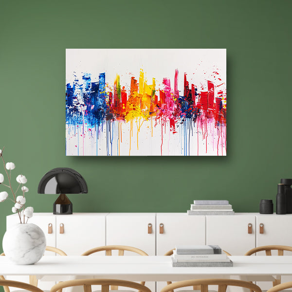 Abstracte kleurrijke skyline op witte achtergrond poster