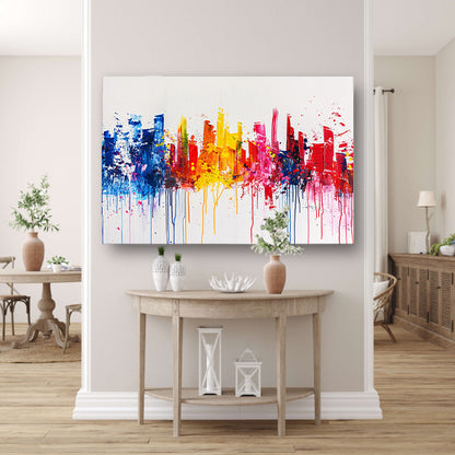 Abstracte kleurrijke skyline op witte achtergrond poster