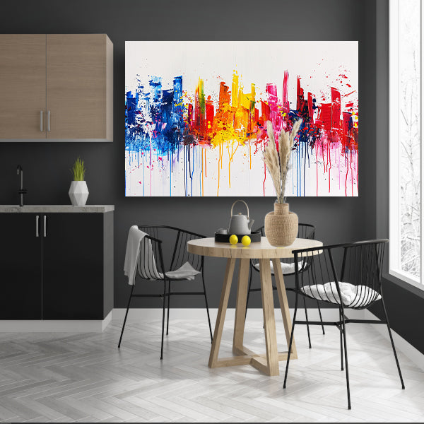 Abstracte kleurrijke skyline op witte achtergrond poster