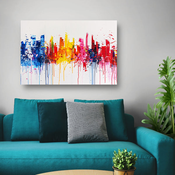 Abstracte kleurrijke skyline op witte achtergrond poster
