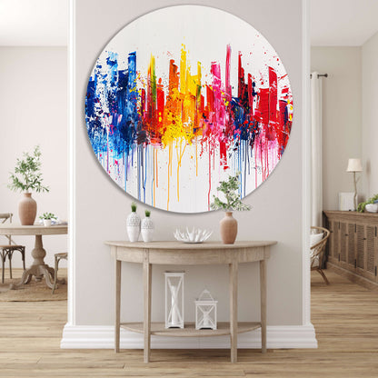 Abstracte kleurrijke skyline op witte achtergrond forex muurcirkel