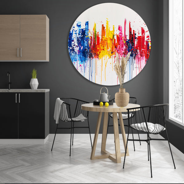 Abstracte kleurrijke skyline op witte achtergrond forex muurcirkel
