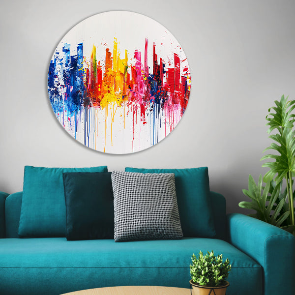 Abstracte kleurrijke skyline op witte achtergrond forex muurcirkel