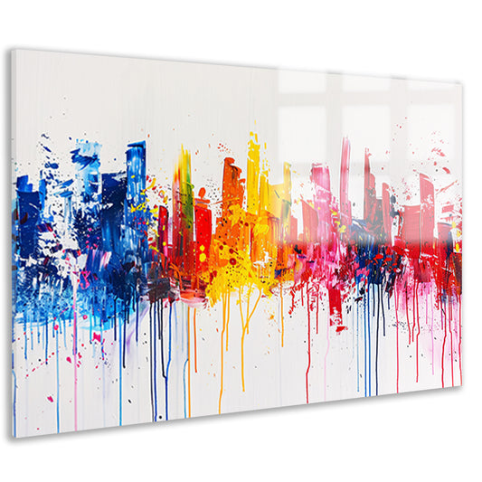 Abstracte kleurrijke skyline op witte achtergrond acrylglas