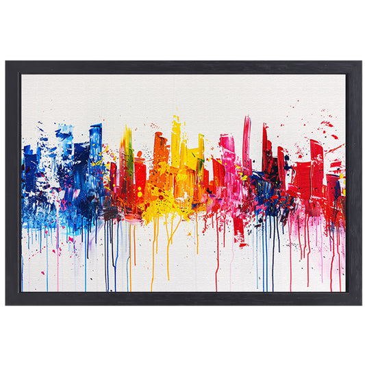 Abstracte kleurrijke skyline op witte achtergrond canvas met baklijst
