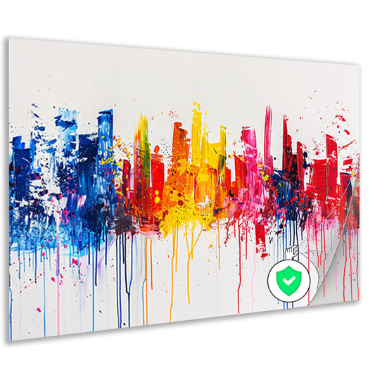 Abstracte kleurrijke skyline op witte achtergrond poster