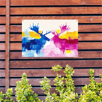 Abstract schilderij van elanden in felle kleuren tuinposter