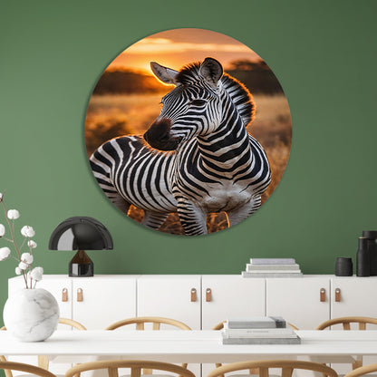 Zebra bij zonsondergang in savanne forex muurcirkel