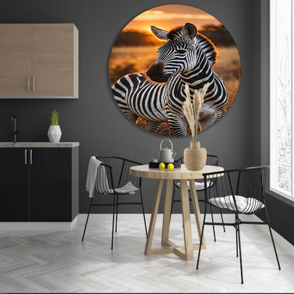 Zebra bij zonsondergang in savanne forex muurcirkel