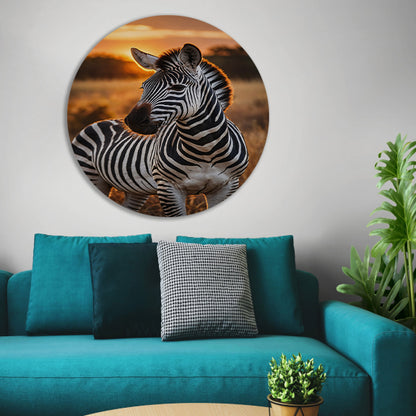 Zebra bij zonsondergang in savanne forex muurcirkel