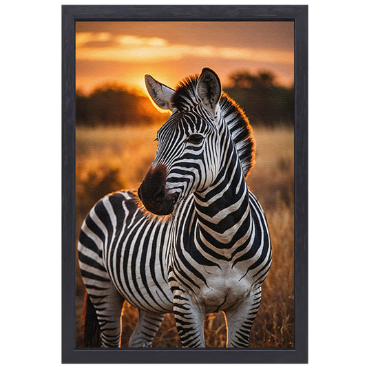 Zebra bij zonsondergang in savanne canvas met baklijst