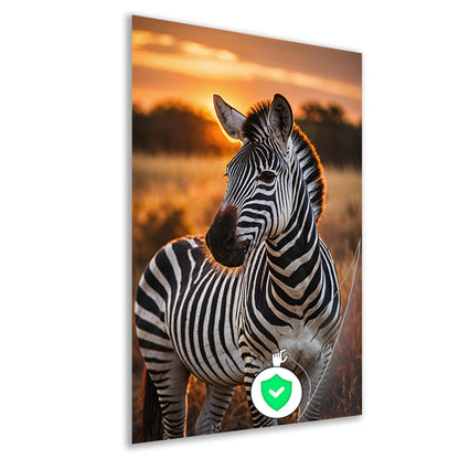Zebra bij zonsondergang in savanne poster